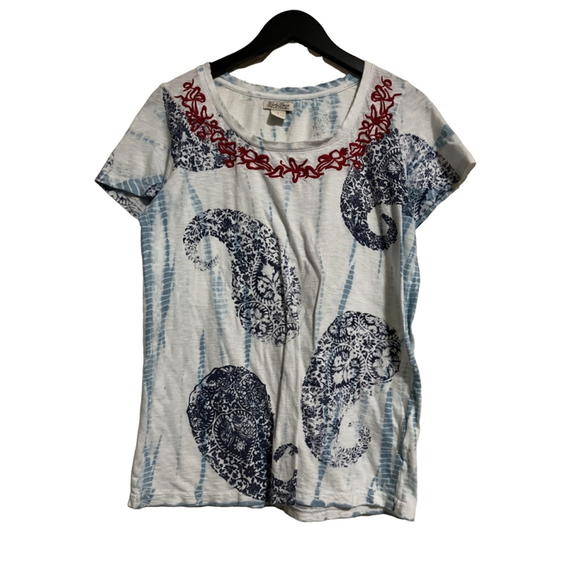 Women's Lucky Brand T-Shirt Size L White Blue Paisley - Picture 2 of 5